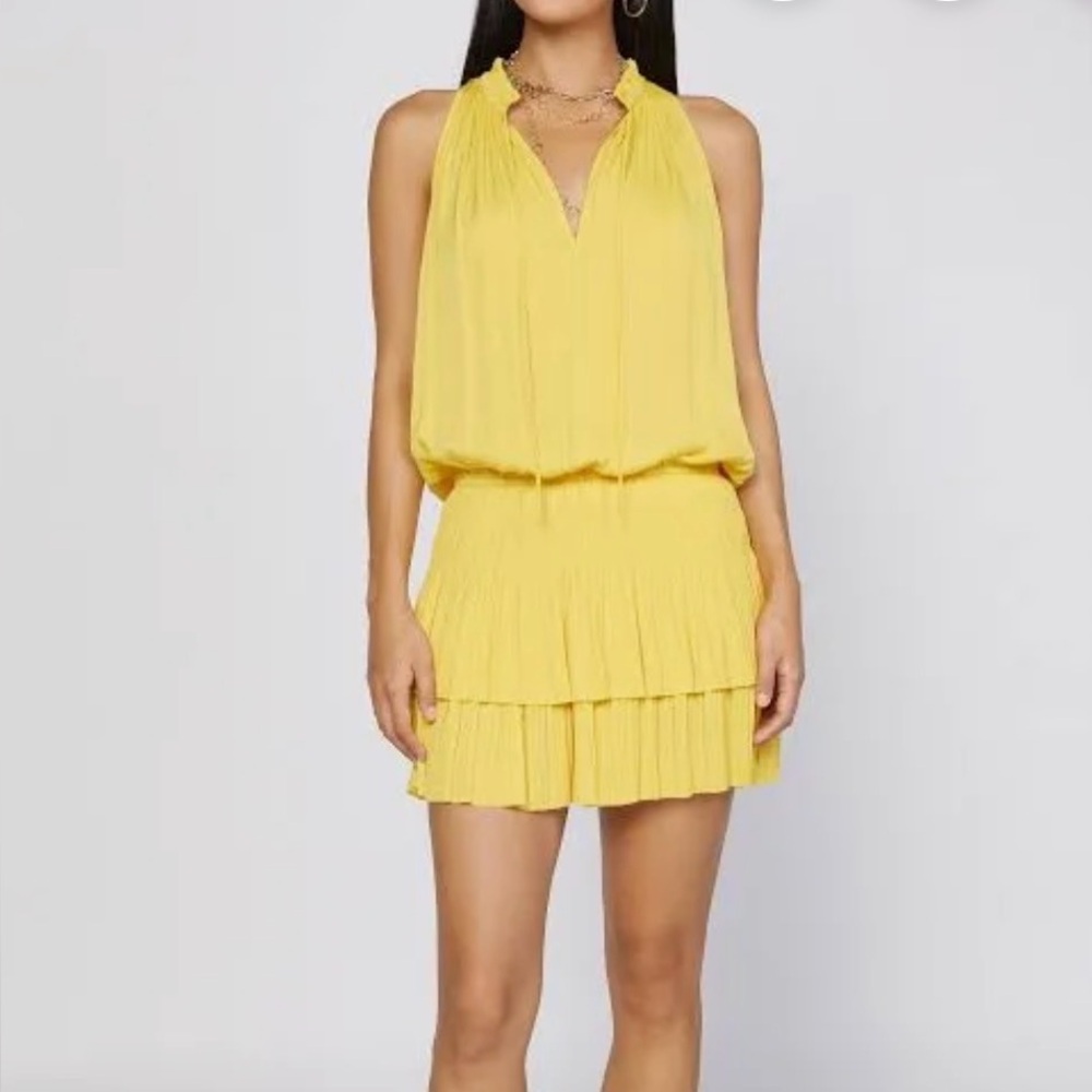 Current Air, size L, ‘Lemon Yellow’ Pleated Sleeveless Mini Dress Like New!